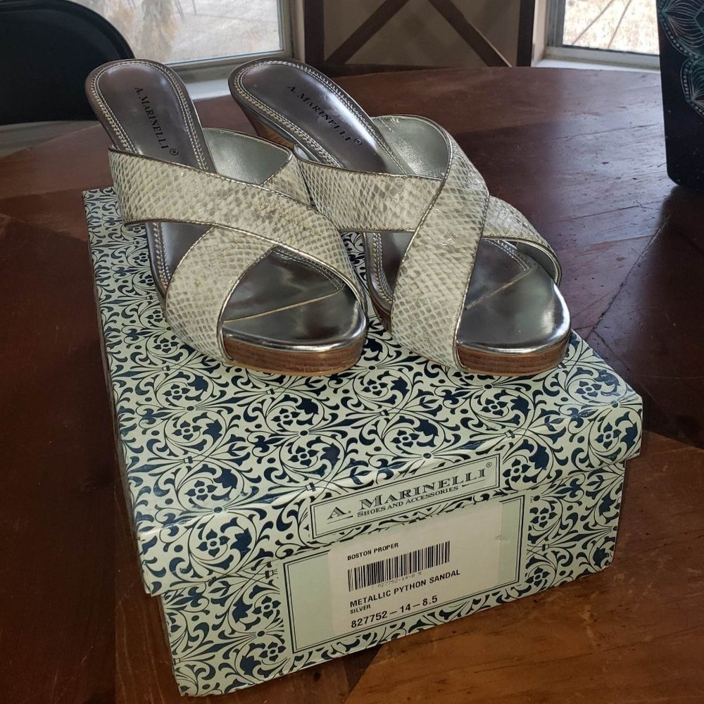 A. Marinelli Women’s 8.5M Silver Metallic Leather Python Print Boston Proper